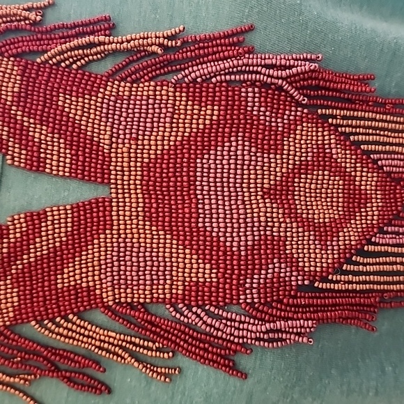 Burgundy Gold Lavender Boho Seed Beaded Fringe Statement Necklace - Picture 3 of 5